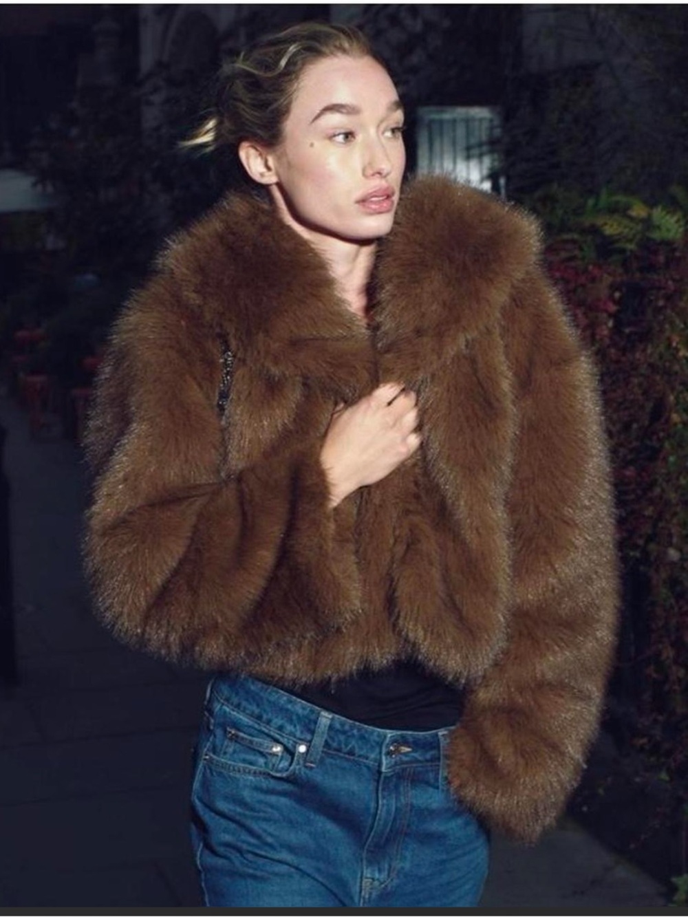 Zara Brown Teddy Faux-Fur Cropped Jacket